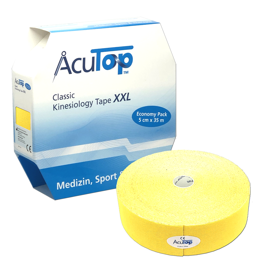 Acutop Classic Tape Jumbo - 5cmx35m - Geel - Tape voor de huid - Intertaping.nl